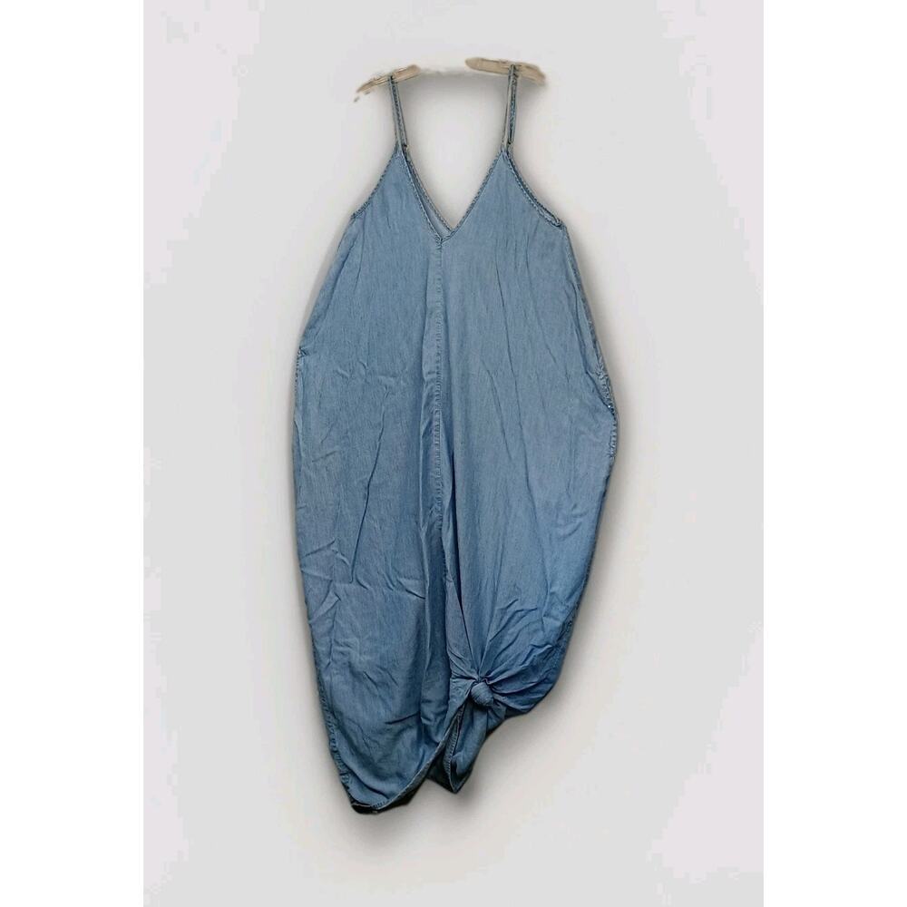 Elan Maxi Dress Jumper Sz M- V neck Strappy Washed Denim Lagenlook Boho - Picture 8 of 9